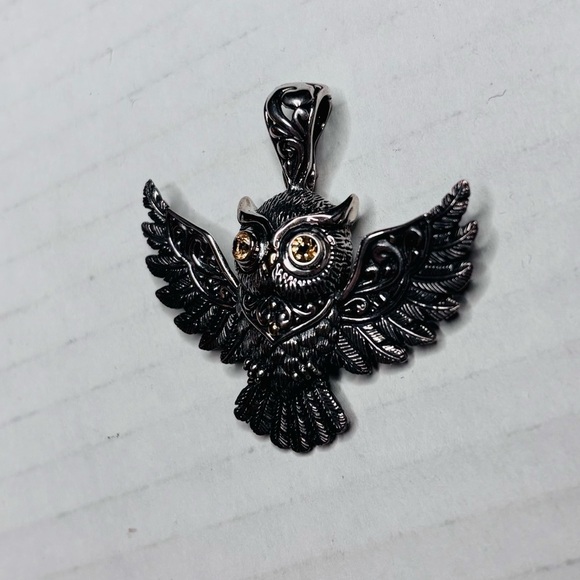 SAMUEL B. Sterling Silver Citrine Owl Pendant - Picture 4 of 8